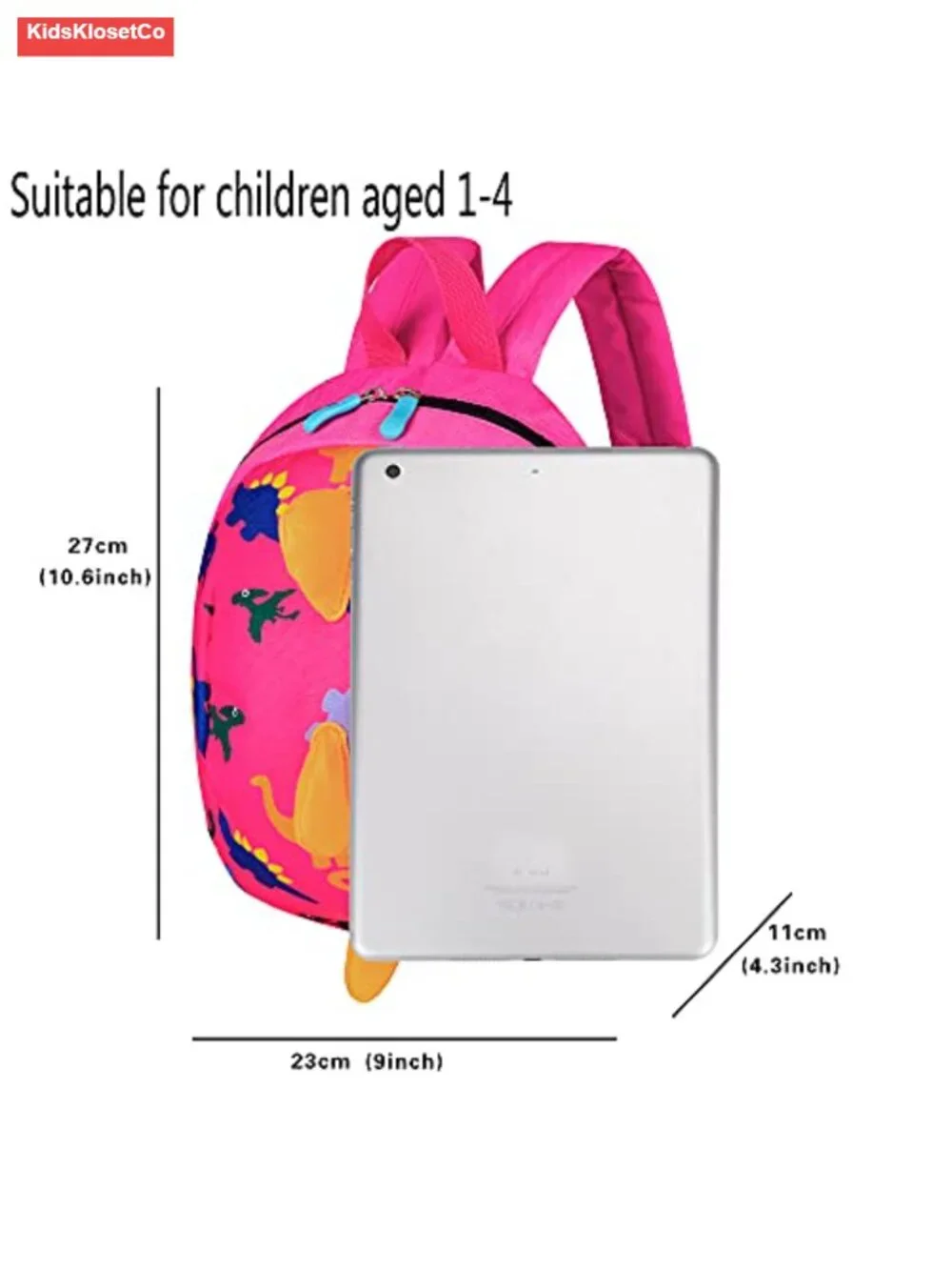 Toddler Dinosaur Backpack with Safety Leash, Lightweight Nylon Canvas Daypack